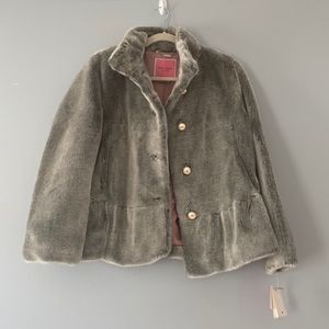 NWT Kate spade faux fur grey pearl button front jacket medium